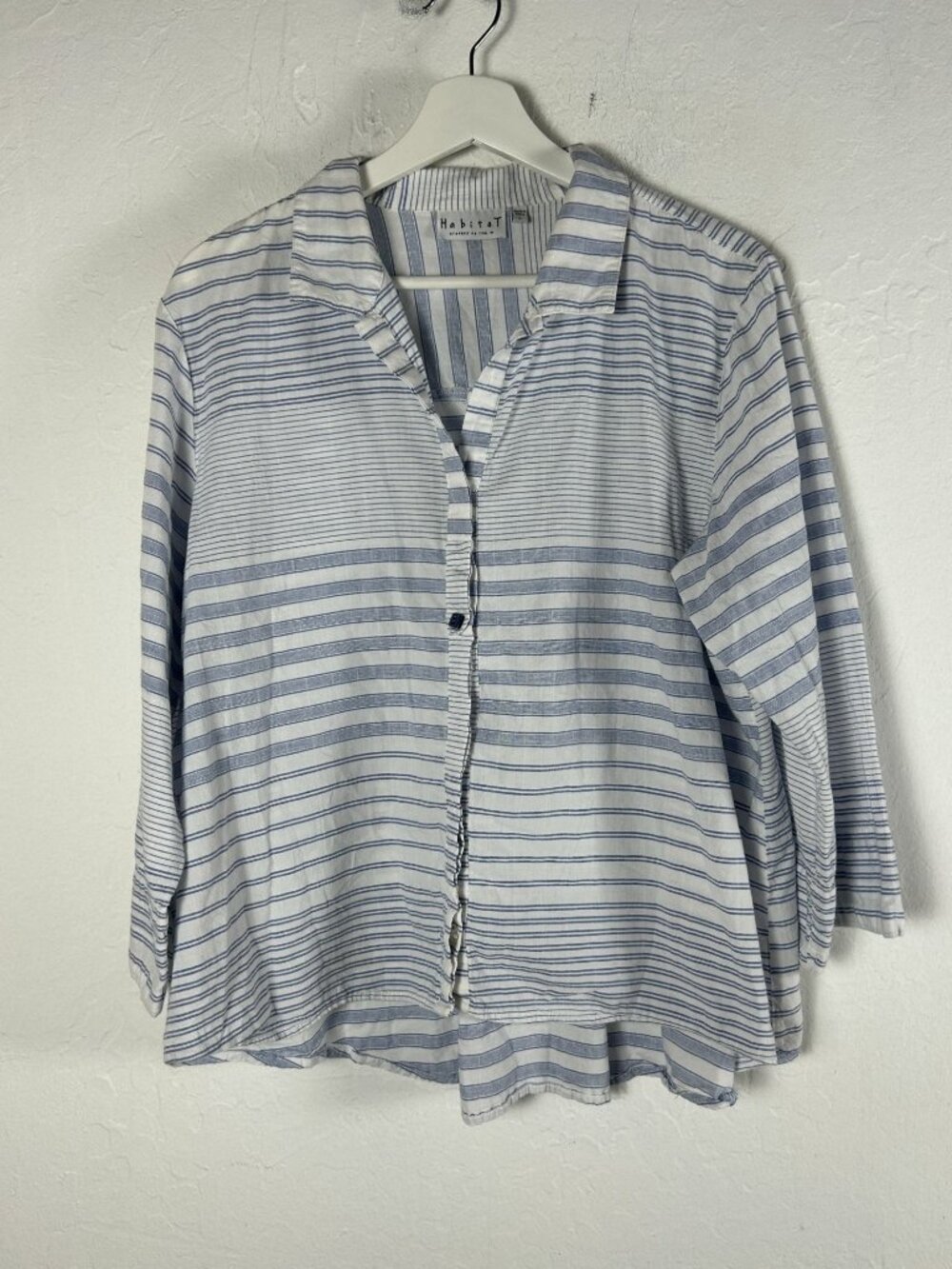 Habitat Womens Blue White Striped Button-Up Shirt Large Long-Sleeve Casual Top